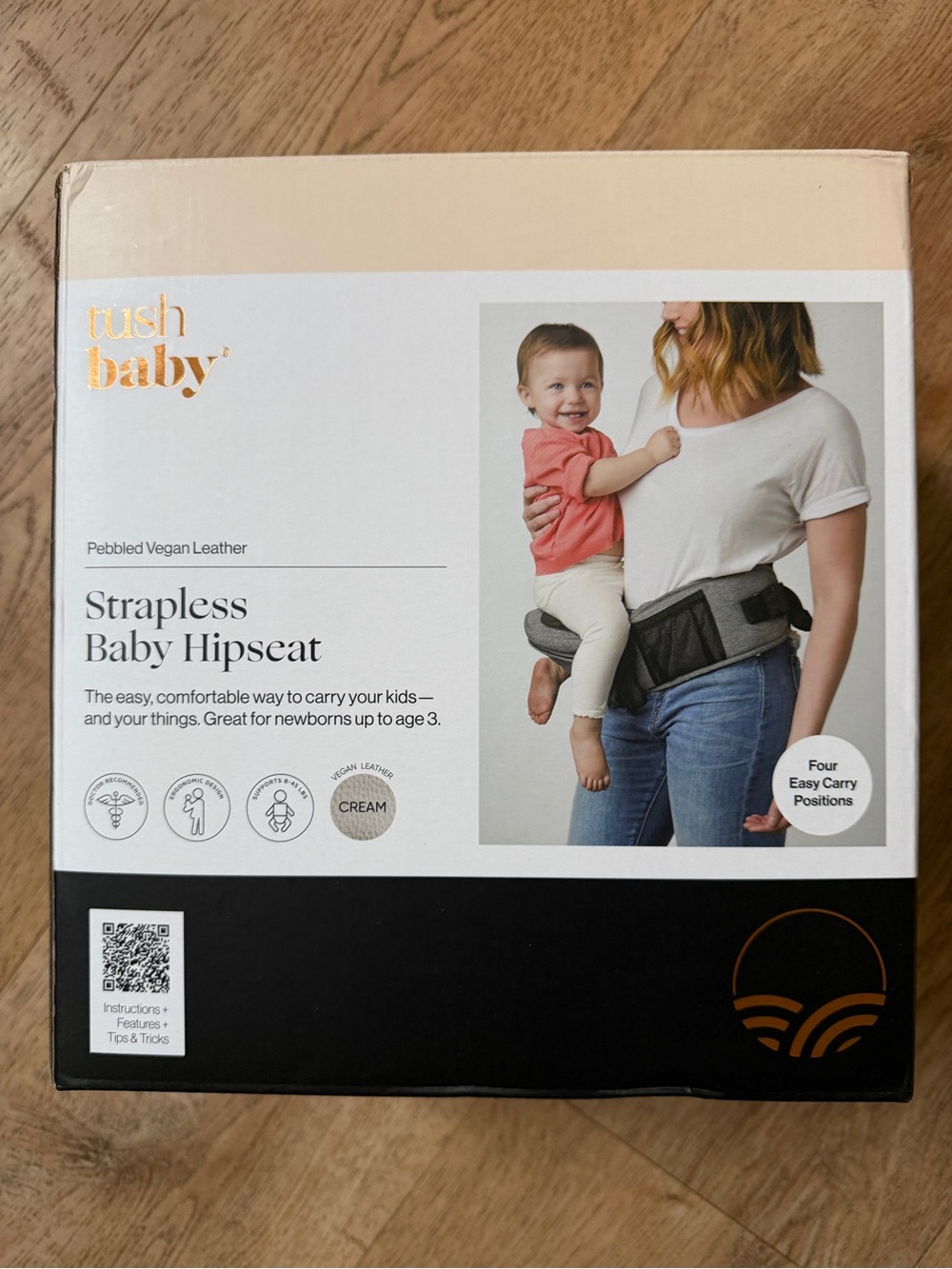 tush baby Strapless Baby Hipseat Carrier - Cream Faux Leather